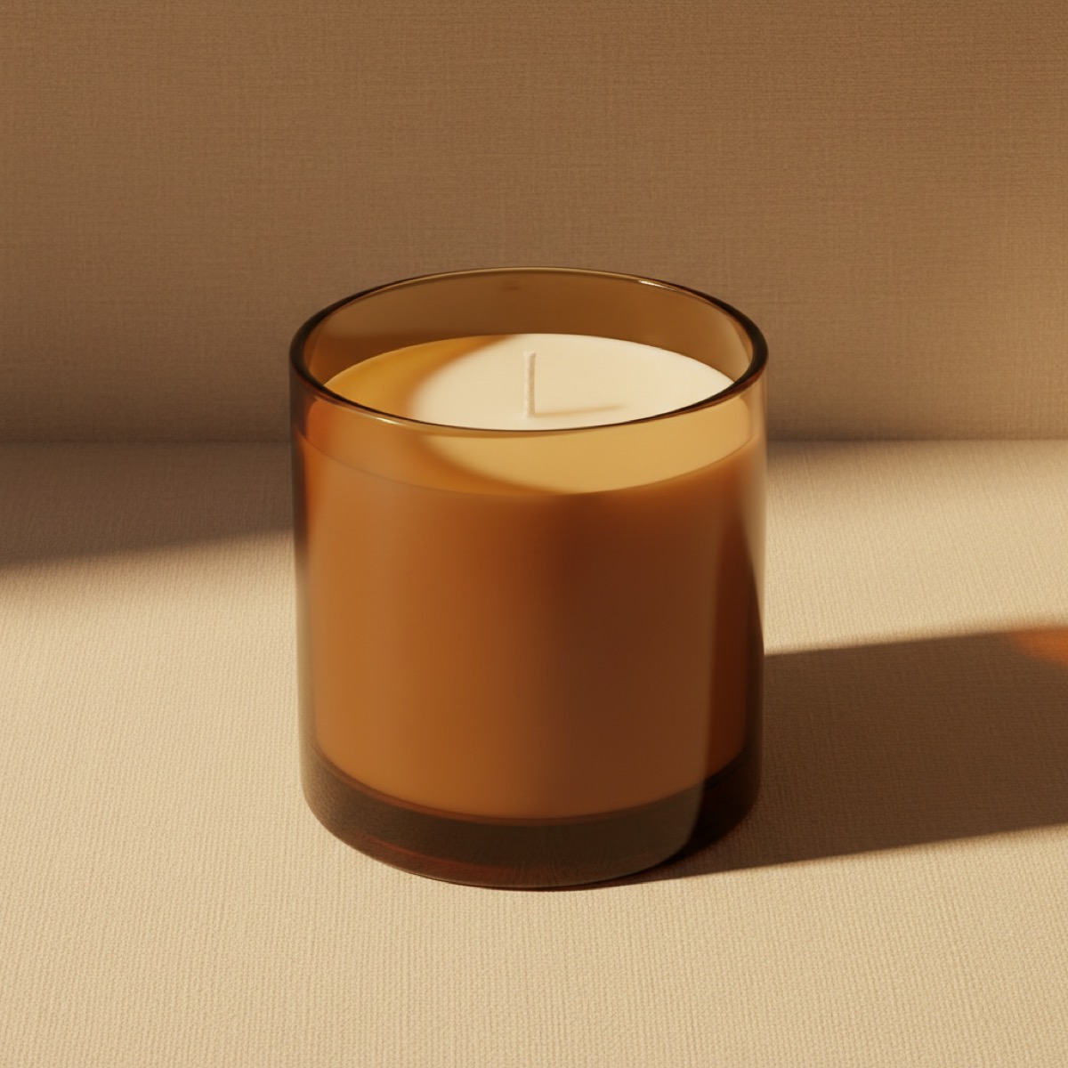 Bougie ambrée allumée, lumière basse